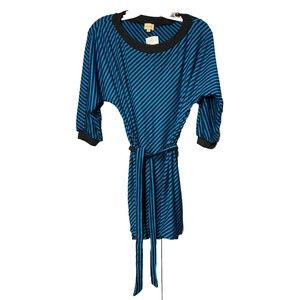 Ella‎ Moss Blue/Black Striped Long Sleeve Blouse with Tie Size Medium